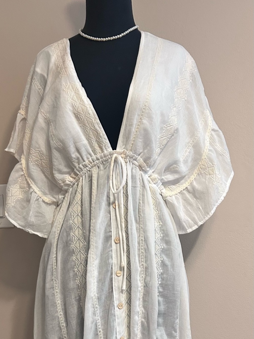 Flowy Bohemian Summer Spring Maxi dress. Size Medium. Cream. By Akair designs.